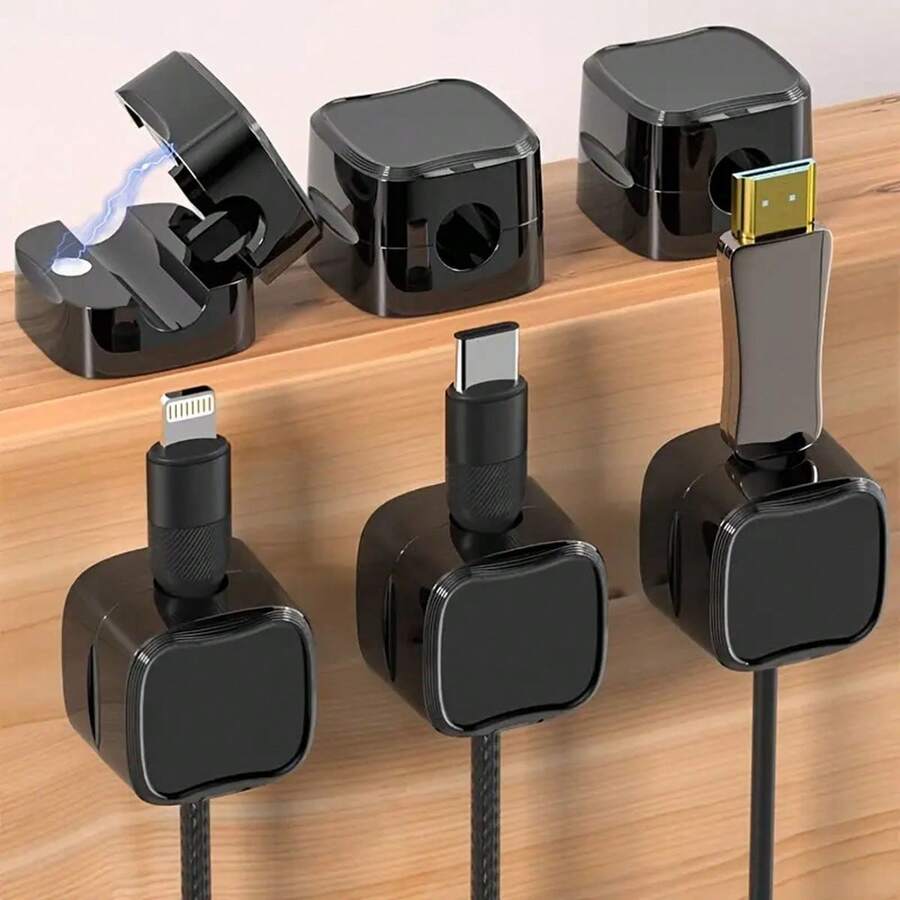 6pcs Powerful Magnetic Cable Clips - Self-Adhesive Desk Cable Organizer Clips, Suitable For Home, Office, Car, Fashionable Design, Durable Adhesive - Multicolor - View 1