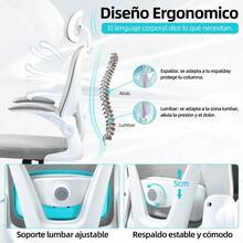HOMEMAKE FURNITURE Silla Ergonomica Escritorio Ajustable con Reposacabezas y Soporte Lumbar Reposabrazos Abatibles Silla Oficina Ideal para Oficina y Home Office Gris - Gris - Ver 8