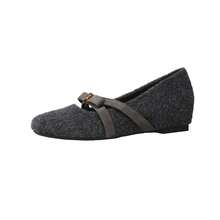 Soft Fufu~Wool Felt Pointed Toe Mary Jane Shoes, Gentle Style Essential For Daily Commute, Solid Color Commuter Shoes With Bow Tie, Suitable For Holidays - Grey - View 8