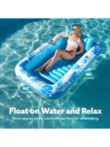 85" X 57" Extra Large Adult Inflatable Pool Float Lounger With Pillow, 4-In-1 Inflatable Sunbathing Raft Floating Bed, Water Inflatable Ball Pool Party Gift - Multicolor - View 8