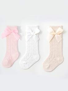 3双网眼蝴蝶结腿套，婴儿/幼儿袜，甜美公主风防蚊袜 - 彩色 - 查看 10