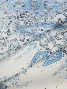 1 chiếc khăn quàng cổ vuông bằng satin thời trang dành cho nữ, dài 70cm, thích hợp cho mùa xuân/hè. - Xanh và trắng - Xem 6