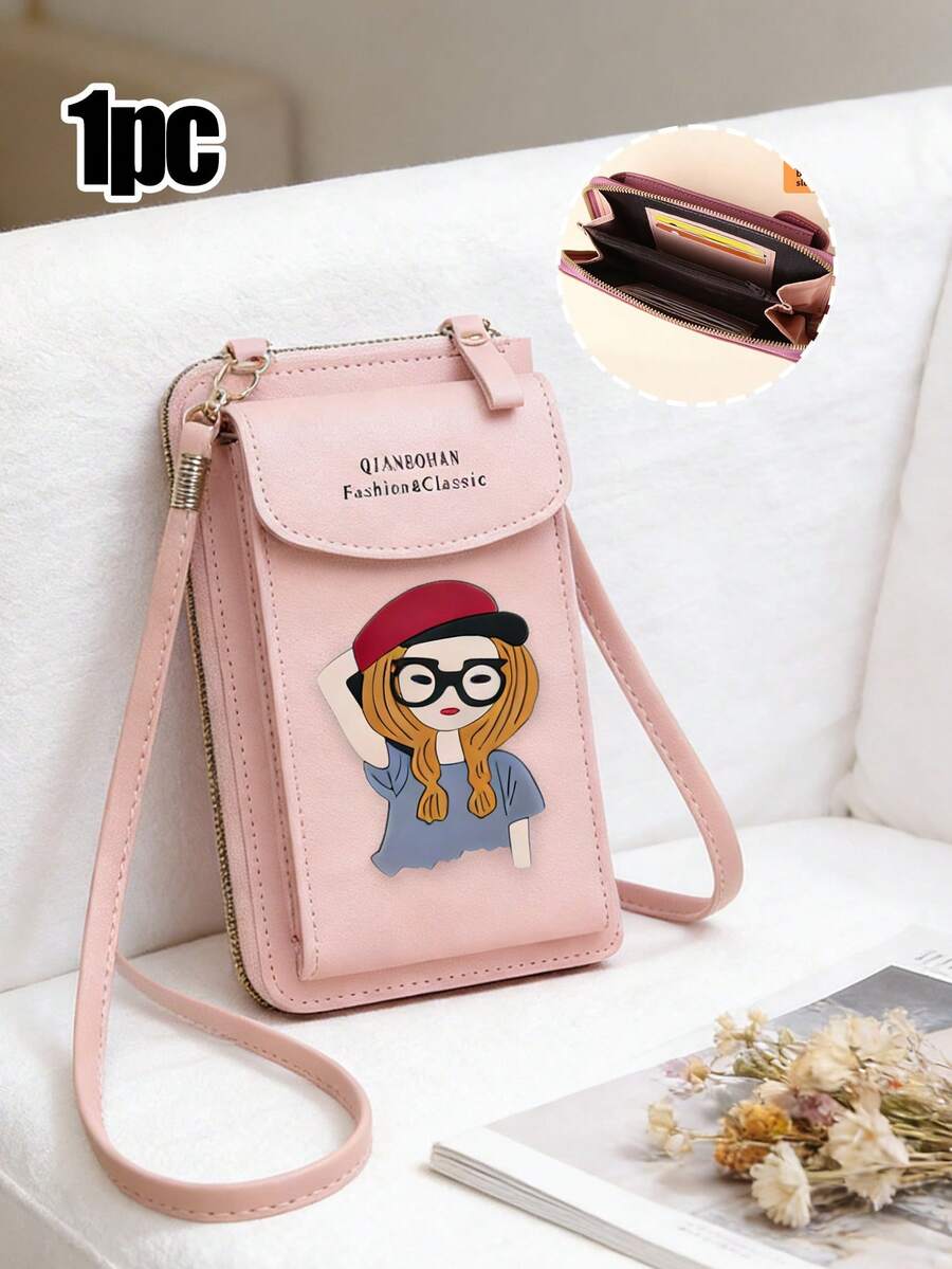 新款女士竖款手机包 | 轻便多功能PU单肩包，韩版学生钱包，小巧时尚的拉链手机包，多种颜色可选，适合日常使用、旅行和上学 - 彩色 - 查看 1