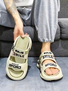 Men's Summer Letter Print Non-Slip Casual Slippers, EVA Lace-Up Hollow Breathable House, Beach, Water Shoes, Unisex Couple Styles - Green - View 7