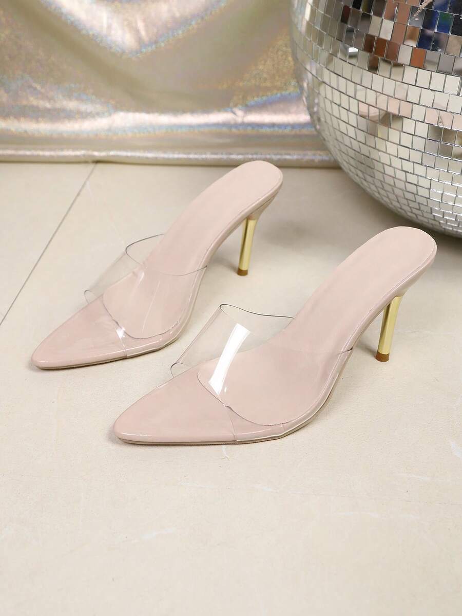 Women's Pointed Toe High Heel Shoes, Sexy Stiletto Heel Black Patent Leather Buckle Sandals, Convertible Red High Heel Sandals, Spring New Arrival - Apricot - View 1