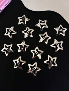 10个/20个/30个/40个装 女士甜美Y2K简约金属银色3.12厘米星星发夹，适合日常、节日、派对、通勤等场合，女士发夹发饰Y2K爪夹发爪发卡