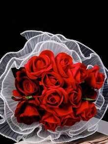 1pc Wavy Organza Flower Wrapping Paper, Pearl Net Ribbon, Artificial Flower Bouquet Packaging Materials, Suitable For Holiday, Wedding, Birthday Decoration, Flower Shop Supplies, DIY Flower Arrangement Packaging And Decoration - Pink - View 8