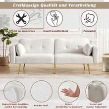 [Sleeping Function] Sofa Bed - 2-Seater - Modern 2-Seater Sofa With Adjustable Backrest And Gold Metal Legs, Integrated Bed Function. Multifunctional 2-In-1 Furniture. - White - View 9