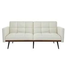 Modern Medieval Sofa In Linen Blend, 146 Cm Wide, Five-Way Adjustable Backrest And Fixed Armrests, Metal Legs - Beige - View 9