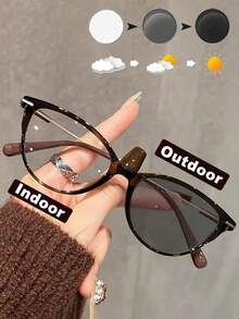 1副女士复古变色眼镜，猫眼框，透明镜片，时尚眼镜，PC和合金材质，小巧窄框，女士简约全框PC镜片眼镜，四季皆宜