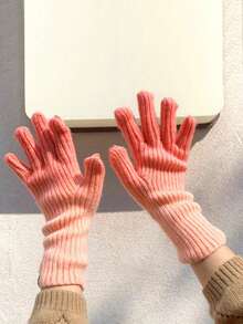 Guantes Invierno Termicos Pantalla Tactil Generos Punto Lana - Guantes de Invierno manoplas de Punto de moda con punos gruesos para Clima frío -decorativos para fiestas, Navidad y año Nuevo, adecuado para senderismo y clima frío de invierno - Rosa - Ver 5