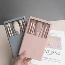 Makeup Brush Set With Mirror Multifunctional Loose Powder Brush Portable Box Blush Brush 5 Mirror Box Beauty Tools - Blue - View 7