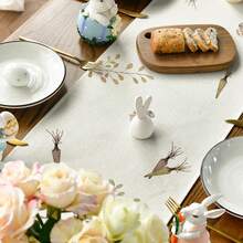 1 pieza Camino de mesa de Pascua con conejo y zanahoria, decoración estacional festiva para la cocina y el comedor, apta para interiores y exteriores, decoración del hogar y fiestas, primavera/verano - Multicolor - Ver 7