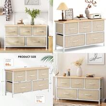 5-Drawer Dresser 2-Tier Chest Of Drawers Storage Organizer With Fabirc Drawers Entryway Hallway Cabinet With Plastic Handle MapleandWhite 10CZSS106-BM-N - BeigeWhite - View 1