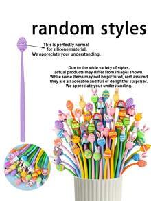 10pcs Easter Theme Neutral Rocking Pen, Cute Easter Egg Shaped Rabbit, Chick And Rainbow Design Fun Attractive Stationery, Lovely Ballpoint Pen For Easter Party Gift Basket Filler, Birthday Party, Classroom Reward And Office Supplies - Multicolor - View 3