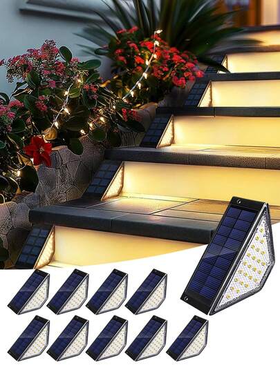 Outdoor Solar Stair Lights, Solar Deck Lights, Outdoor Solar Landscape Lighting Suitable For Yard, Patio, Garden, Walkway, Front Door, Path, Driveway, Porch Decoration