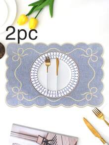 Bộ 1/2/4 tấm lót bàn bằng vải thêu, thích hợp trang trí bàn tiệc cưới, khăn trải bàn vải kiểu Châu Âu tối giản thanh lịch, lót bàn có nơ. - Nhiều màu - Xem 32