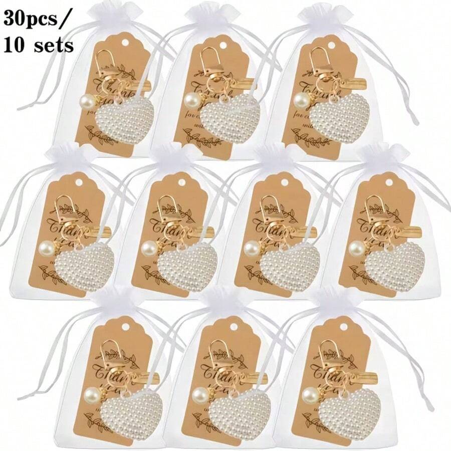 18/30颗-6/10套仿珍珠心形钥匙扣套装，派对礼物，宾客纪念品，手提包挂件，车钥匙吊坠，适合婚礼、生日、节日、周年纪念日、情人节礼物 - 彩色 - 查看 1