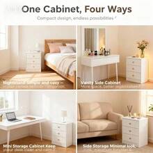Makeup Vanity Desk With Mirror And Lights, Vanity Table With LED Lighted Mirror & Nightstand, Dressing Table, Large Storage Drawer & Cabinet For Bedroom - 白色 - 查看 5