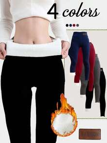 Winter Sport Tights High Waist Thick Wool Letter Embroidery Warm Velvet Thick Thermal Fleece Winter Women, Cozy(Multiple Styles And Colors, Randomly Dispatched) - Black - View 3