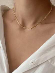 1pc Women's Stainless Steel NK Cuban Link Chain Necklace, Versatile Everyday Accessory - Yellow Gold - View 5