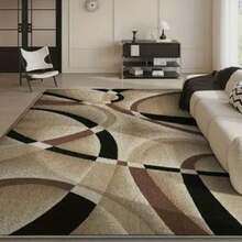 Alfombra de área beige con diseño geométrico moderno - Suave, lavable, con respaldo antideslizante, adecuada para decoración de sala de estar, dormitorio, oficina, apta para días festivos y uso diario, alfombra de sala de estar - Multicolor - Ver 4