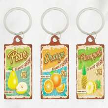 1个金属双面UV印刷水果元素钥匙扣，男女通用时尚配饰包包挂饰钥匙圈，适合作为礼物 - 彩色 - 查看 3