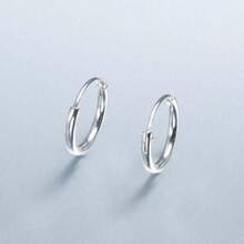 1 Pair 925 Sterling Silver Mini Hoop Earrings, 10mm Diameter, Suitable For Daily Wear - Silver - View 3
