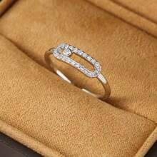 European And American Cross-Border Hot-Selling Geometric Open  Inlaid Copper 18K Gold Plated High-End Sense Ring Diamond - Silver - View 3