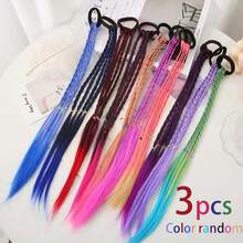 3入組隨機色樹脂花,心形釘珠和珍珠裝飾合成纖維髮辮適合女孩 - 彩色 - 查看 8