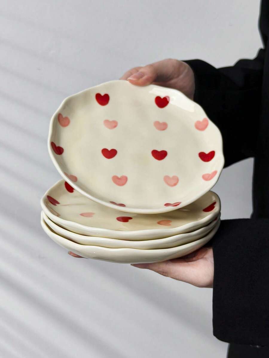 Bộ 1/2/4 đĩa sứ hình trái tim chủ đề Ngày Valentine, kiểu dáng Ins chất lượng cao, đĩa tròn 6 inch dùng cho bữa sáng, bánh mì, salad, tráng miệng, đồ ăn nhẹ, trang trí nhà cửa, quán cà phê, nhà hàng, tiệc tùng. - Nhiều màu - Xem 1