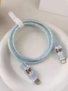 可爱卡通三只小狗蓝色充电器保护套 - 兼容 15/16/17 20W 充电器，防止数据线断裂，情人节礼物 - 淺藍色 - 查看 10