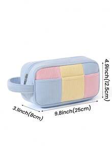 1个多巴胺双层撞色化妆包，可爱甜美风格收纳包，适合少女、学生和女性，情人节、婚礼装饰，灯芯绒材质拼接风格洗漱包 - 彩色 - 查看 14