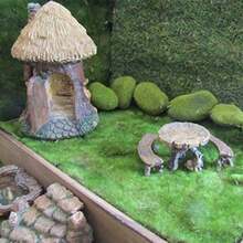 ASDF-Miniature Picnic Table Bench 3pc Set Outdoor Fairy Garden Dollhouse Patio Furniture - Gris - Ver 2