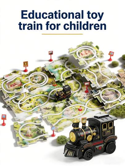 1 Set Tren eléctrico de juguete DIY para niños de 3+ años - Escena realista, juego de rompecabezas de ensamblaje libre, regalo educativo de construcción para niños y niñas