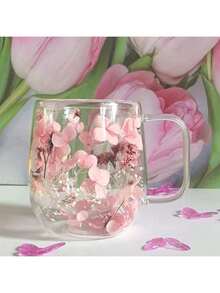 1个/2个双层玻璃杯，饰以逼真的花草图案，可重复使用，适用于牛奶、冷热饮、咖啡、抹茶、卡布奇诺等。透明玻璃杯，仅限手洗。情人节和生日的独特礼物。 - 彩色 - 查看 1