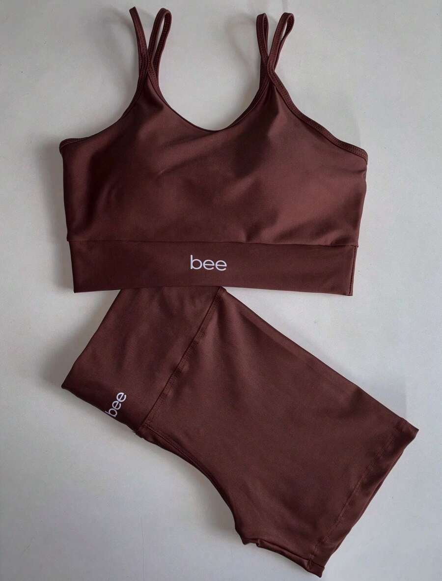 Women's Comfortable Fitness Set For Gym Workouts, High Waist, Padded Bra - Rỉ Nâu - Xem 1