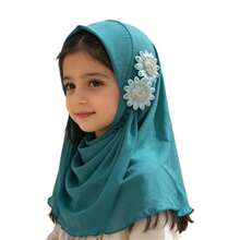 1条5-10岁女童头巾，Amira儿童头巾，莱卡Aya头巾，女童水钻莱卡Amira头巾，花卉蕾丝头巾，儿童伊斯兰阿拉伯头巾披肩 - 彩色 - 查看 11