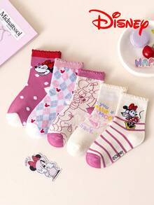 Disney 1/5/10雙迪士尼女孩中筒襪，蕾絲飾邊，聖誕兒童襪，米妮波點條紋拼色兒童襪 - 彩色 - 查看 4