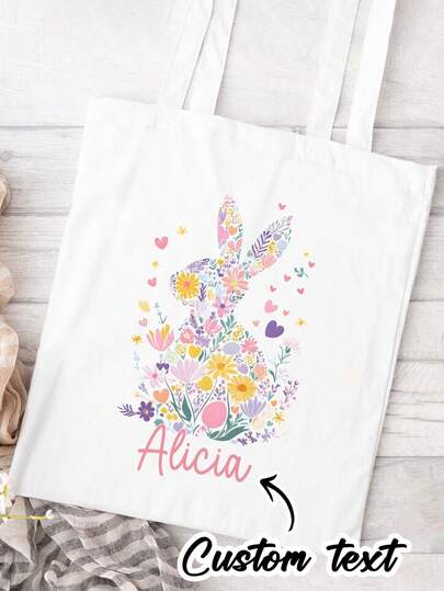 Túi tote Phục Sinh cá nhân hóa: Họa tiết thỏ hoa, Quà tặng Phục Sinh cho trẻ em, Quà tặng Phục Sinh cho bé trai và bé gái, Túi hình thỏ, Quà tặng Phục Sinh, Quà sinh nhật, Quà kỷ niệm