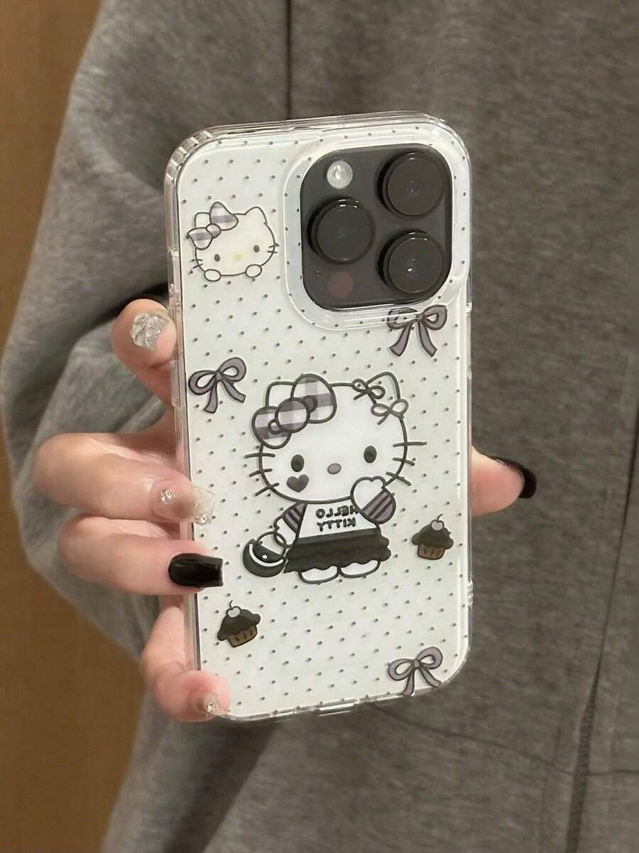 Sanrio Ins 韩版可爱波点蝴蝶结 Hello Kitty 猫咪手机壳，兼容 17 Pro Max/16 Pro Max/15 Pro Max/16 Pro/14/13/12，时尚高端手机壳 - 彩色 - 查看 1