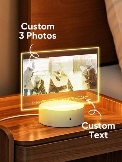 1pc Customized Music LED Night Light, Customized LED Music Plaque With Picture And Wooden Base, Personalized Acrylic Music Plaque With Custom Image And Song, Music Photo Plaque Gift, Illuminated Music Plaque, Gift For Valentine's Day, Couples, 1st Wedding Anniversary, Housewarming, For Boyfriend/Girlfriend/Wife/Husband