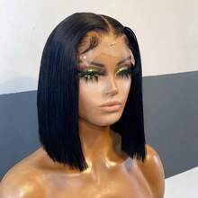 13x4 Lace Frontal Human Hair Wig For Women Daily Use Wig Pre-Plucked With Youngsters Hair 150% Density Natural Look Short Bob Brazilian Virgin Hair Wig Elegant Human Hair Wig Short Bob Wig - Natural Black - View 6