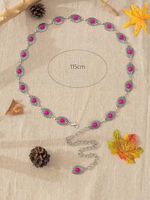 1pc Women's Vintage Bohemian Style Simple Hollow Floral Turquoise Waist Chain, Suitable For Spring, Summer, Autumn, Winter Outfits, Holidays, Daily Wear - Plum Red - View 6