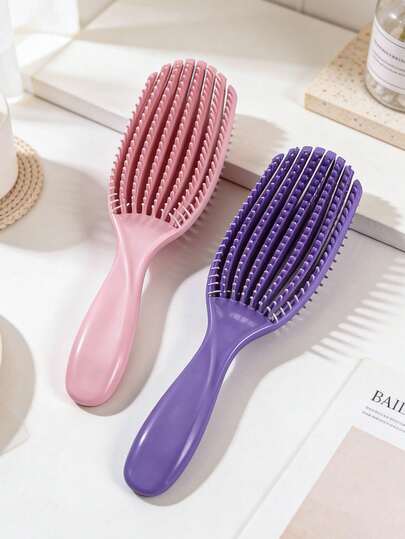 2件套女士纯色贝壳发梳套装，美发工具，简约休闲优雅日常通勤多功能发梳，防静电干湿两用