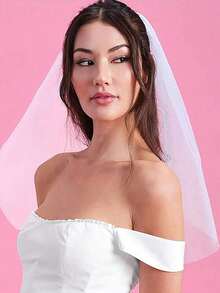 1件纯色新娘头纱，带梳子，简约优雅的婚礼新娘头纱，新娘送礼会配饰，圣诞新娘派对刺绣头纱，新娘派对配饰，新娘头饰装饰，白色新娘送礼会礼物，订婚礼物，婚礼，伴娘礼物 - 彩色 - 查看 3