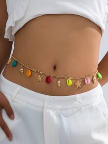 1pc Metallic Gold Starfish Pendant Waist Chain, Suitable For Women's Casual And Vacation Outfits - Multicolor - View 7