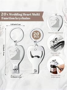 60Pcs/20Sets Wedding Heart Multi Function Bottle Opener Nail Clipper Wedding Favors Wedding Cards White Organza Bags Wedding Souvenir For Guests Wedding Party Supplies Bridal Shower Gift - Nhiều màu - Xem 8
