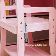 Escritorio y silla para niños, escritorio de esquina, mesa de estudio con estantería, cajón de tela y tablero de anuncios para niñas, color rosa - Rosa - Ver 2
