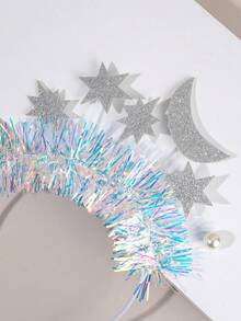 1pc Glitter Star Moon Headband For Girls Silver Gradient Tinsel Headband Sparkly Headdress Delicate Party Hair Hoop Fashion Shiny Headwear Teens Hair Accessory - Multicolor - View 2
